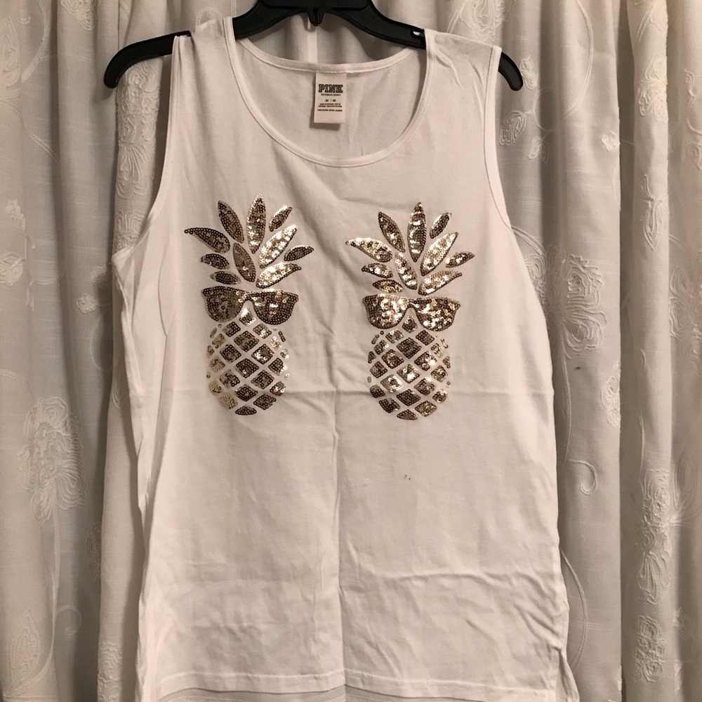 Pink sequin Pineapple muscle top